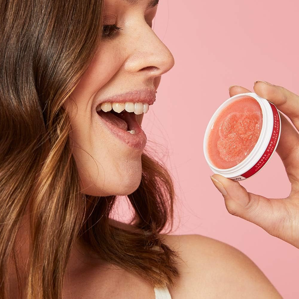 Frank Body Cherry Bomb Lip Scrub - Moisturizing Lip Exfoliator - Made With Coffee Seed Oil, Sugar, & Beeswax - Cherry Scented - Smoothes Dry Flakey Lips - Natural, Nut-Free & Cruelty Free (15 mL)