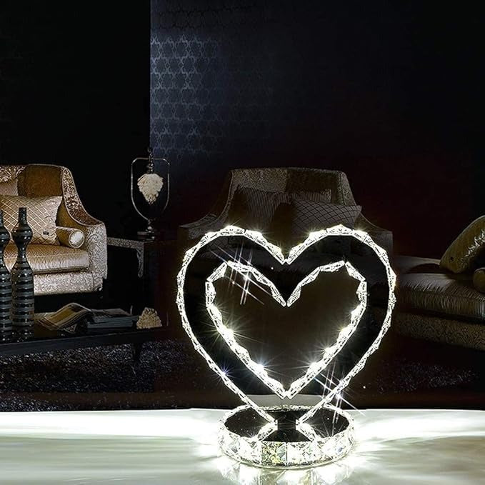 Table Lamps Creative Heart-Shaped Crystal Lamp, Modern LED Adjustable Bedside Lamp, European-Style Bedroom Living Room Crystal Lamp Night Light,18W Table Lamps Desk Lamps Reading Lamp