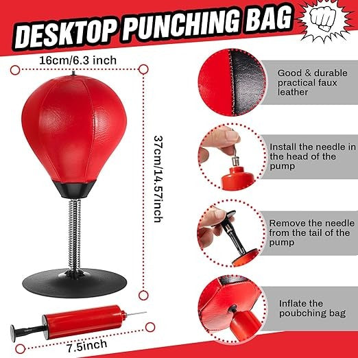 EXCEFORE Desktop Punching Bag, Boxing with Suction Cup Heavy Duty, Desktop Punching Bag Gag, Stress Buster Relief Free Standing for Boys Him Father Kids Girls, Adults, Red and Black