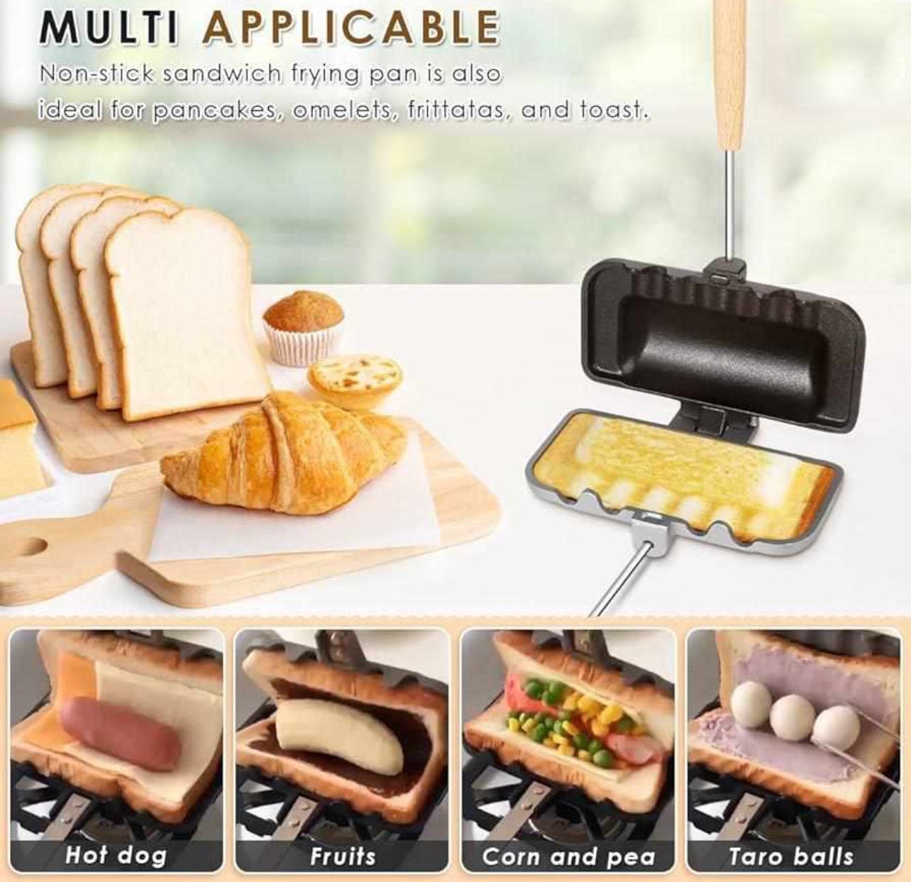 Double Sided Frying Pan, Non Stick Pancake Pan Cooking Pan Sandwich Maker Barbecue Plate Baking Pan for Toaster Breakfast Omelette