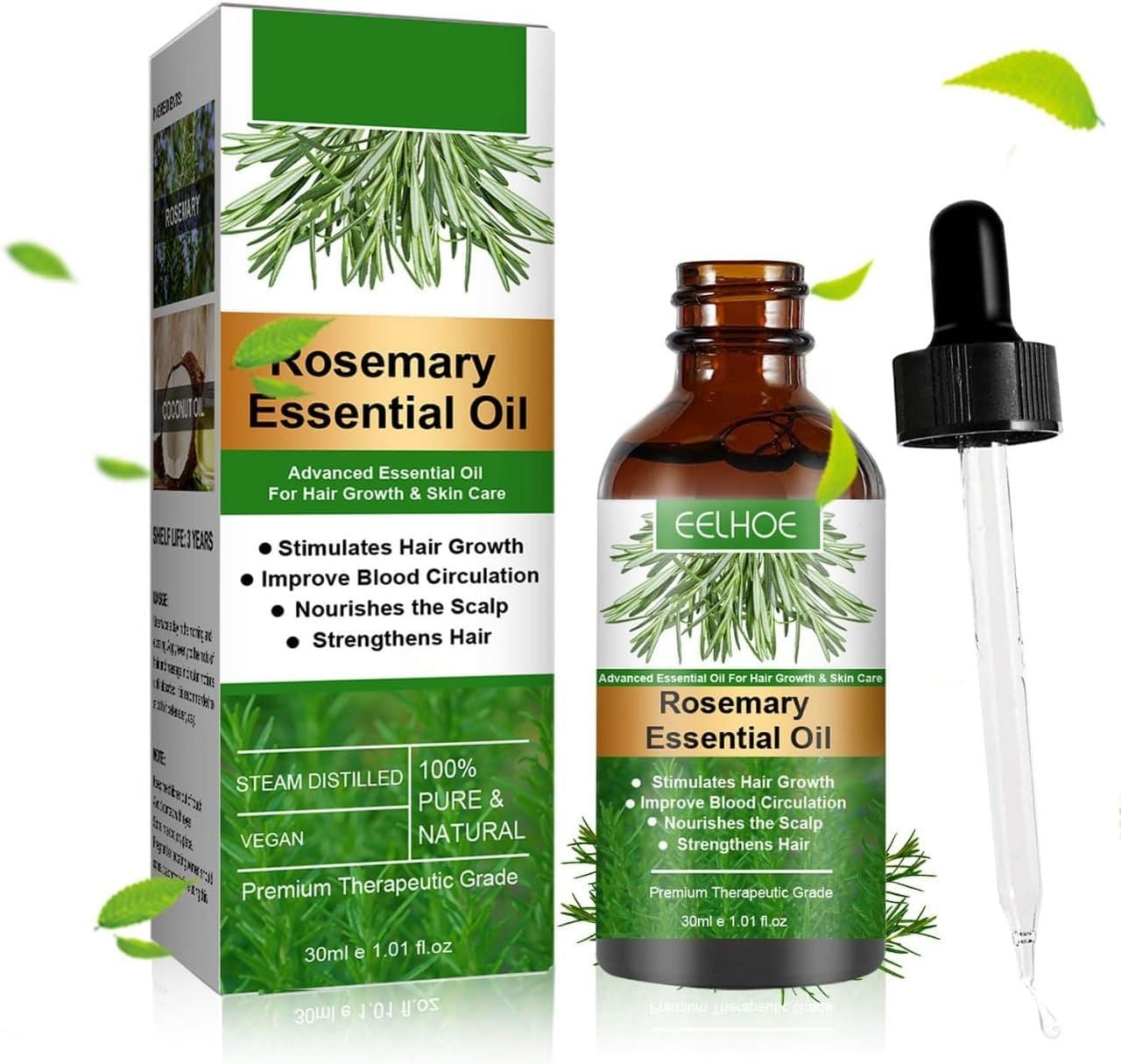 EELHOE Rosemary Essential Hair Oil - Nourishing Vegan Formula for Lustrous Locks and Scalp Wellness - 30ML