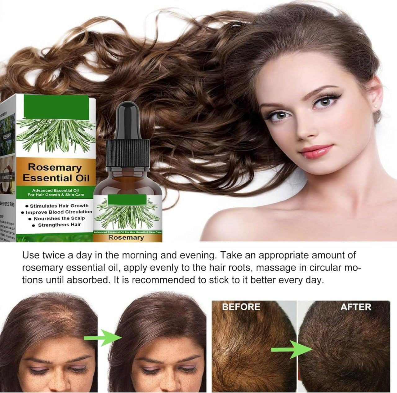 EELHOE Rosemary Essential Hair Oil - Nourishing Vegan Formula for Lustrous Locks and Scalp Wellness - 30ML