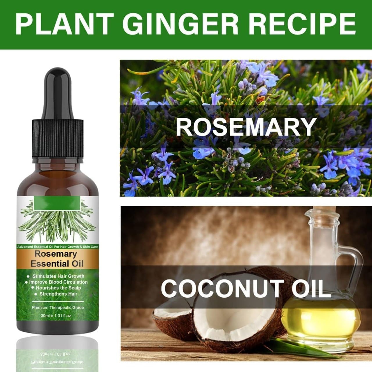 EELHOE Rosemary Essential Hair Oil - Nourishing Vegan Formula for Lustrous Locks and Scalp Wellness - 30ML