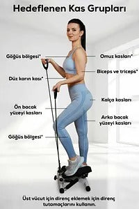 Health & Fitness Mini Steppers for Exercise at Home, Stair Step Workout Machine with Resistance Bands, Full Body Cardio Equipment